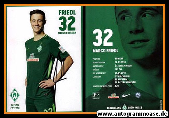 Autogramm Fussball | SV Werder Bremen | 2017 | Marco FRIEDL