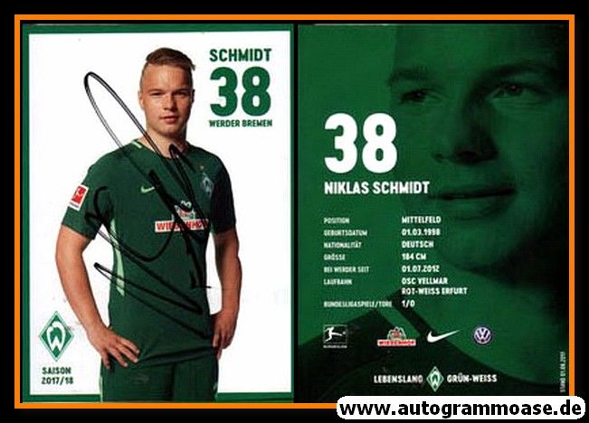 Autogramm Fussball | SV Werder Bremen | 2017 | Niklas SCHMIDT