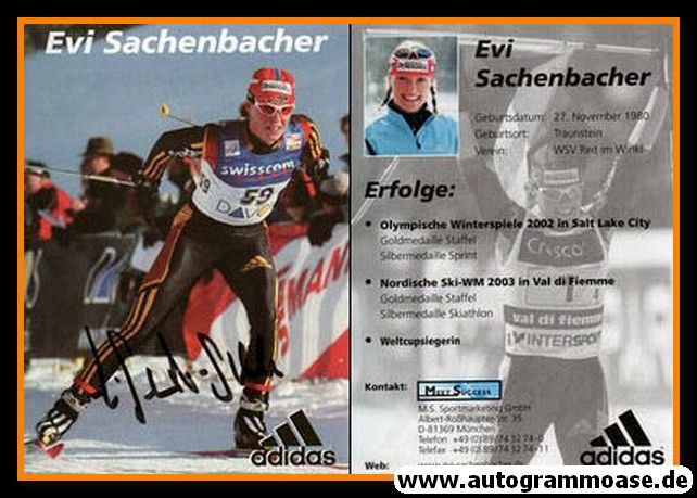 Autogramm Biathlon | Evi SACHENBACHER | 2003 (Rennszene Color Adidas) OS-Gold