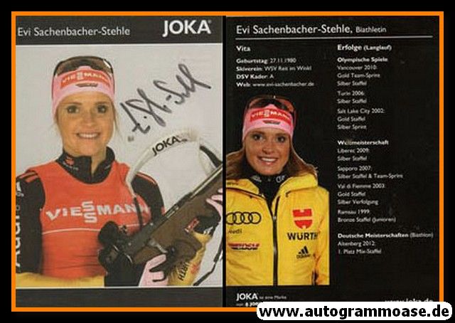 Autogramm Biathlon | Evi SACHENBACHER | 2012 (Portrait Color Joka) OS-Gold