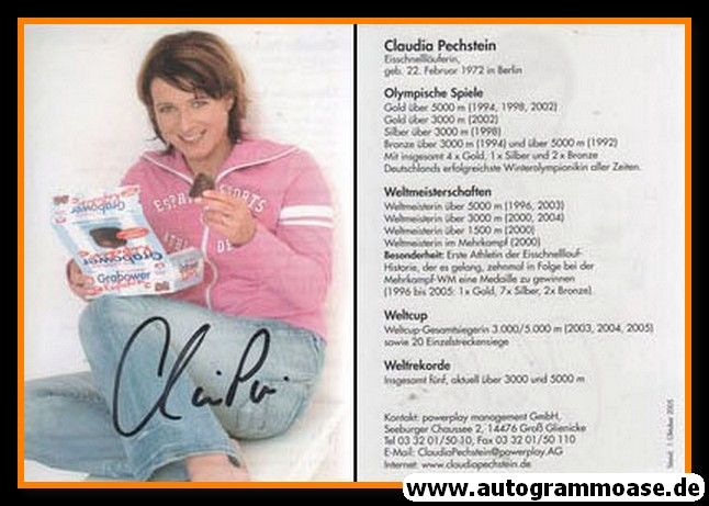 Autogramm Eisschnelllauf | Claudia PECHSTEIN | 2005 (Portrait Color) OS-Gold