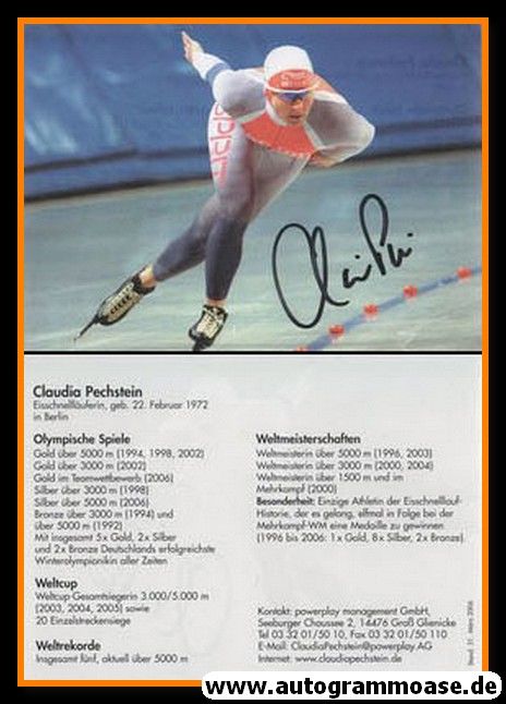 Autogramm Eisschnelllauf | Claudia PECHSTEIN | 2006 (Rennszene Color) OS-Gold