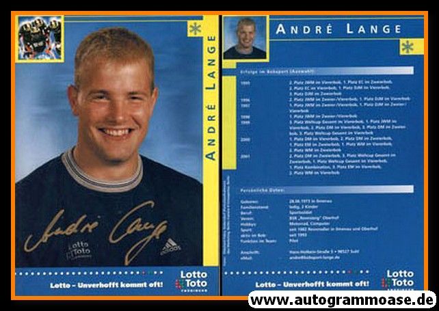 Autogramm Bob | Andre LANGE | 2001 (Portrait Color Lotto Toto) OS-Gold