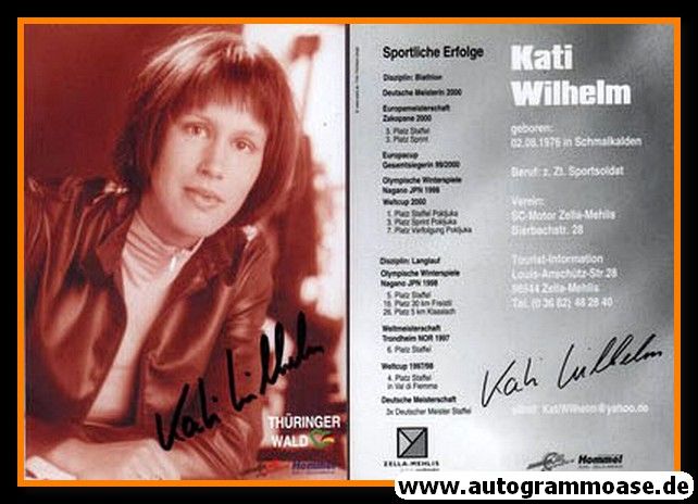 Autogramm Biathlon | Kati WILHELM | 2000 (Portrait SW Thüringer Wald) OS-Gold