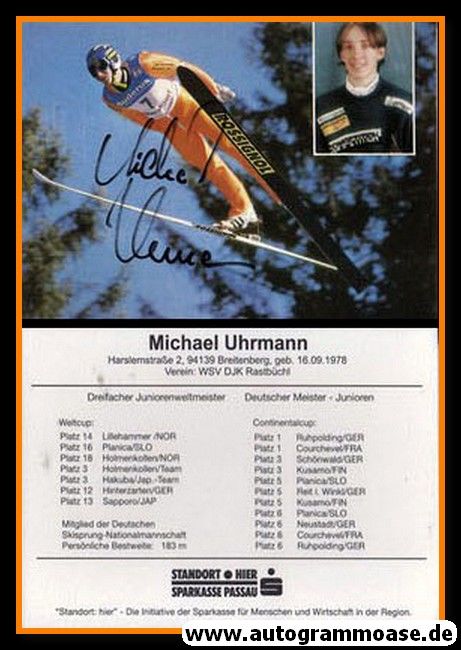 Autogramm Skispringen | Michael UHRMANN | 1990er (Collage Color Sparkasse) OS-Gold