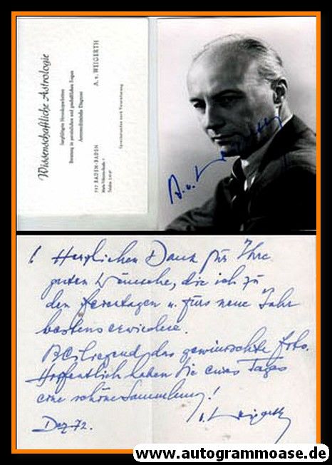 Autogramm Astrologie | A. VON WEIGERTH | 1970er (Portrait SW) + Brief