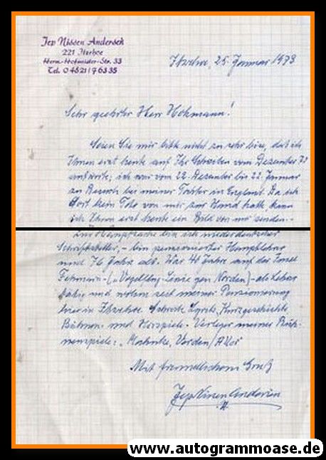 Autogramm Literatur | Jep Nissen ANDERSEN | 1973 (Brief)
