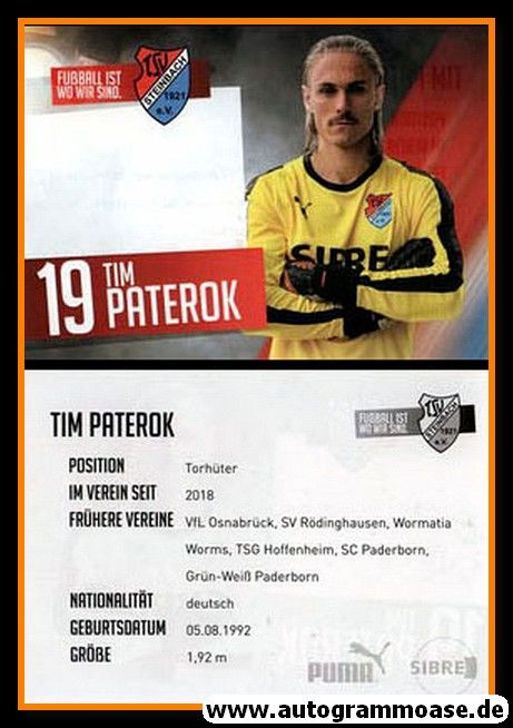 Autogrammkarte Fussball | TSV Steinbach | 2018 | Tim PATEROK