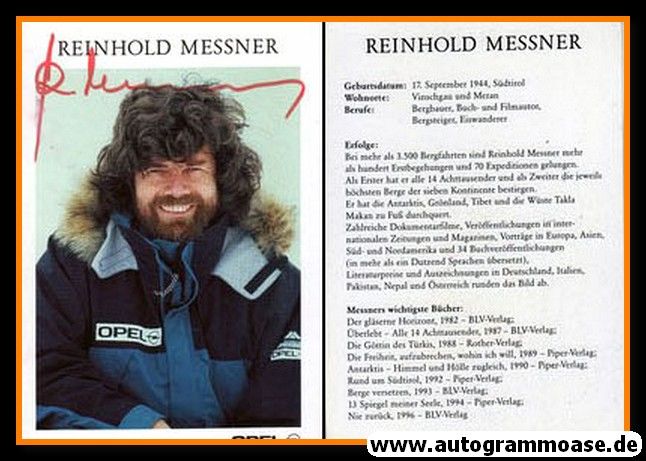 Autogramm Bergsteigen | Reinhold MESSNER | 1990er (Portrait Color)