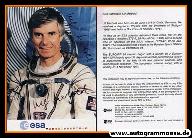 Autogramm Raumfahrt | Ulf MERBOLD | 1990er (Portrait Color ESA)