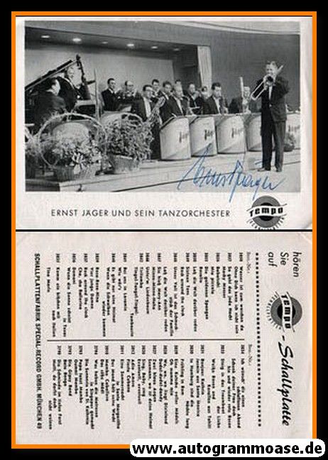 Autogramm Schlager | Ernst JÄGER | 1960er (Portrait SW Orchester) Tempo