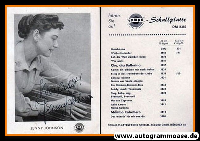Autogramm Schlager | Jenny JOHNSON | 1960er (Portrait SW) Tempo
