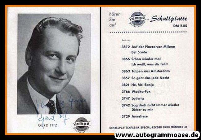 Autogramm Schlager | Gerd FITZ | 1960er (Portrait SW) Tempo