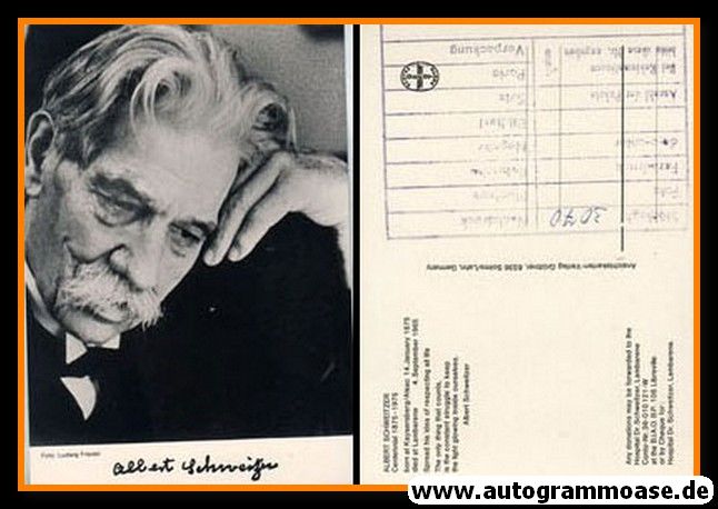 Autogramm Wissenschaft | Albert SCHWEITZER | 1970er Druck (Portrait SW)