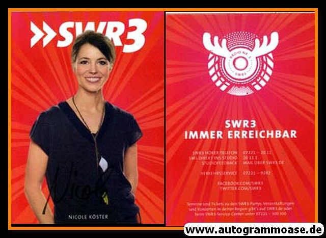 Autogramm Radio | SWR3 | Nicole KÖSTER | 2010er (Portrait rot)