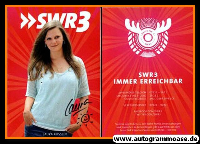 Autogramm Radio | SWR3 | Laura KÖSSLER | 2010er (Portrait rot)
