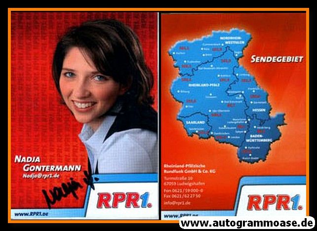 Autogramm Radio | RPR1. | Nadja GONTERMANN | 2010er (Portrait rot)