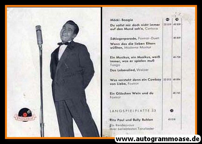 AK Schlager | Bully BUHLAN | 1950er (Portrait SW) Polydor