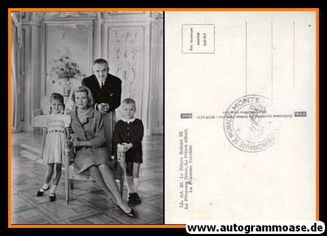 Autogrammkarte Adel | Grace + Rainier DE MONACO | 1960er (Familienbild SW)