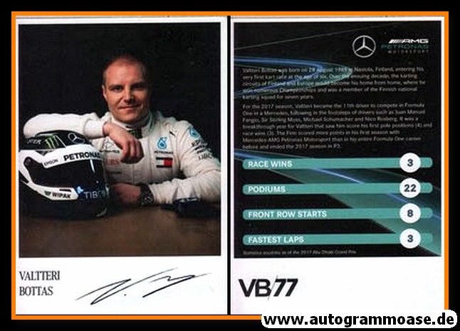 Autogramm Formel 1 | Valtteri BOTTAS | 2017 Druck (AMG Petronas)