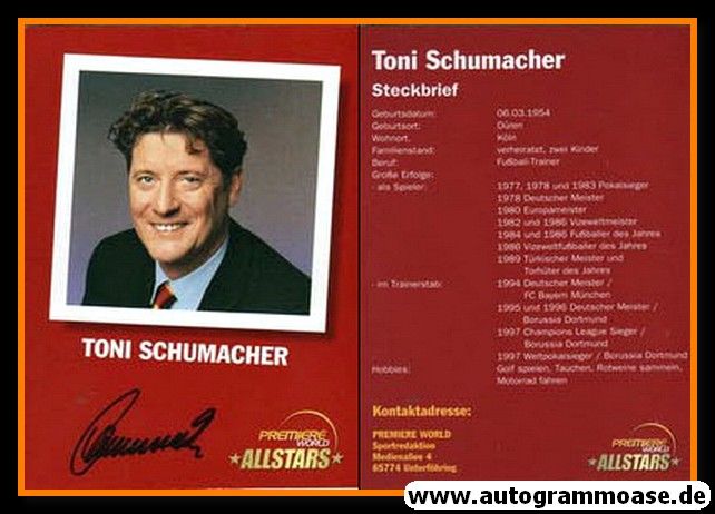 Autogramm Fussball / TV | 2000er | Harald SCHUMACHER (Portrait Color) Premiere 2