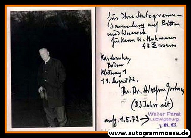 Autogramm Literatur | Adolf VON GROLMAN | 1970er Foto (Portrait SW)