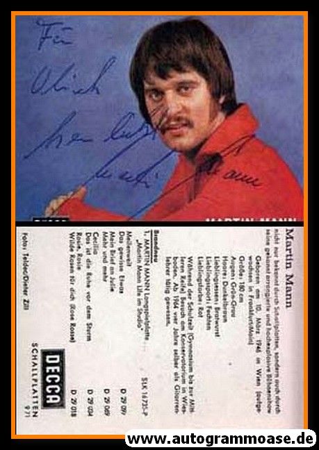 Autogramm Schlager | Martin MANN | 1971 "Heut Ist Mir Alles Egal" (Portrait Color Decca)