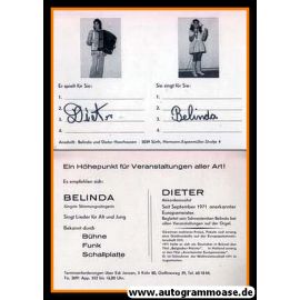Autogramme Schlager | BELINDA + DIETER | 1970er (Portrait SW)