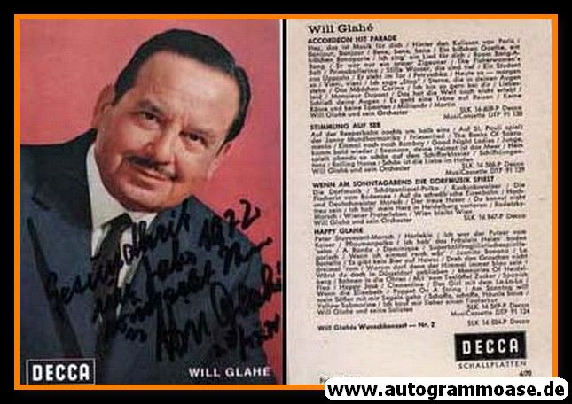 Autogramm Akkordeon | Will GLAHE | 1970er (Portrait Color) Decca