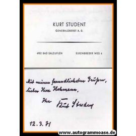 Autogramm Militär | Kurt STUDENT | 1971 (Visitenkarte) Generaloberst Luftwaffe
