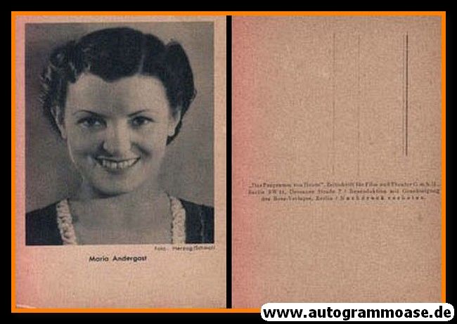 Filmpostkarte | Maria ANDERGAST | 1930er (Portrait SW) Herzog