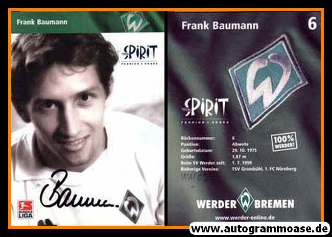 Autogramm Fussball | SV Werder Bremen | 2002 SW | Frank BAUMANN