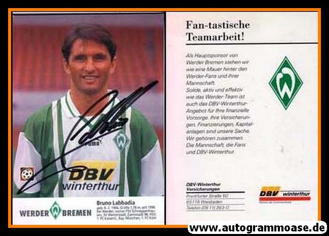 Autogramm Fussball | SV Werder Bremen | 1996 | Bruno LABBADIA