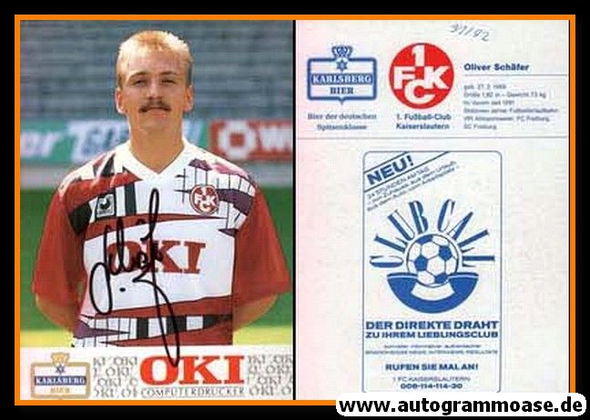 Autogramm Fussball | 1. FC Kaiserslautern | 1991 | Oliver SCHÄFER (Logo)