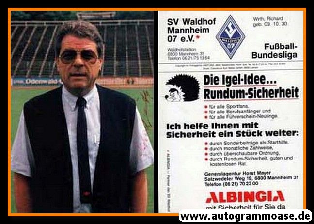 Autogramm Fussball | SV Waldhof Mannheim | 1989 | Richard WIRTH