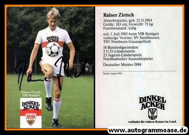 Autogramm Fussball | VfB Stuttgart | 1985 | Rainer ZIETSCH