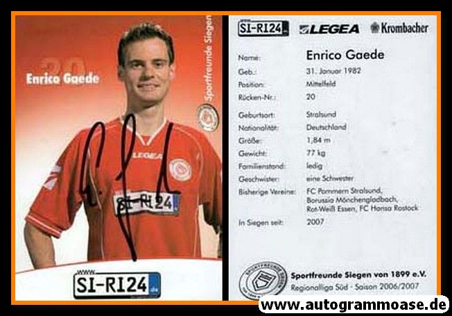 Autogramm Fussball | Sportfreunde Siegen | 2006 | Enrico GAEDE