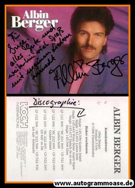Autogramm Schlager | Albin BERGER | 1990 "Ich Hab Sehnsucht" (Koch)