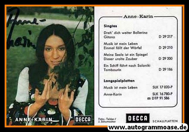 Autogramm Schlager | ANNE-KARIN | 1973 "Dreh Dich Weiter Ballerina" (Portrait Color Decca)