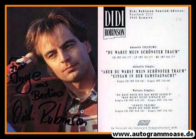 Autogramm Schlager | Didi ROBINSON | 1992 "Du Warst Mein Schönster Traum" (Intercord)