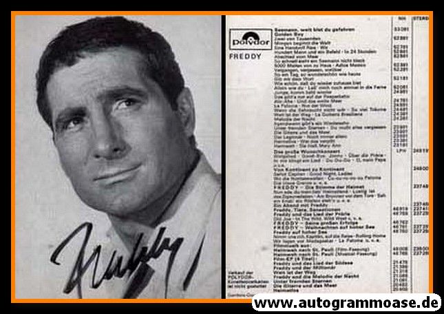 Autogramm Schlager | Freddy QUINN | 1967 "Seemann Weit Bist Du Gefahren" (Portrait SW Polydor)