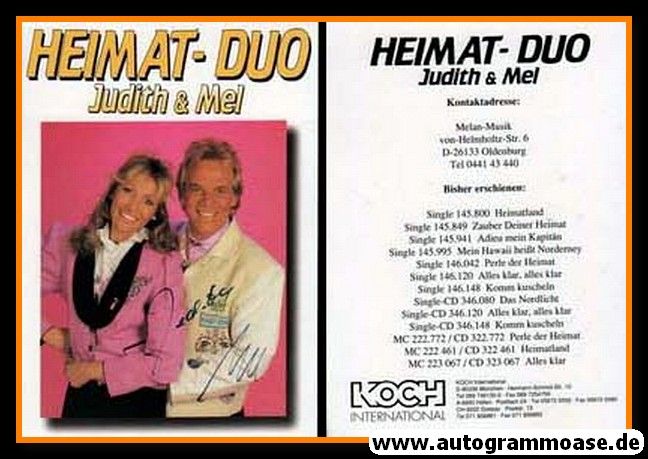 Autogramme Schlager | JUDITH & MEL | 1993 "Alles Klar" (Portrait Color Koch)