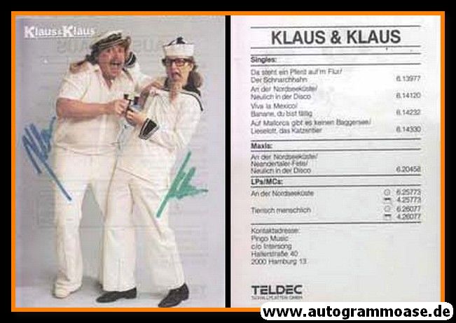 Autogramme Schlager | KLAUS & KLAUS | 1985 "Tierisch Menschlich" (Teldec)