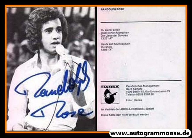 Autogramm Pop | Randolph ROSE | 1974 "Du Siehst ..." (Hansa)