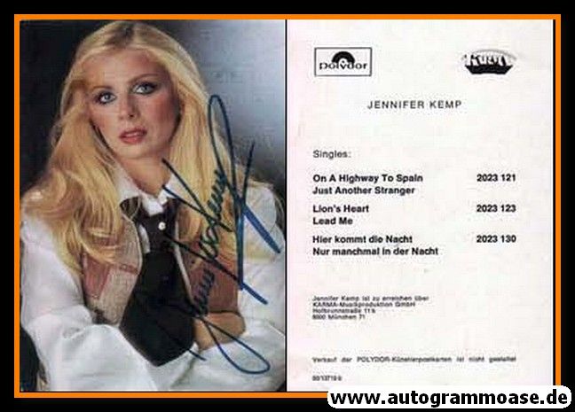 Autogramm Schlager | Jennifer KEMP | 1980 "Hier Kommt Die Nacht" (Polydor)