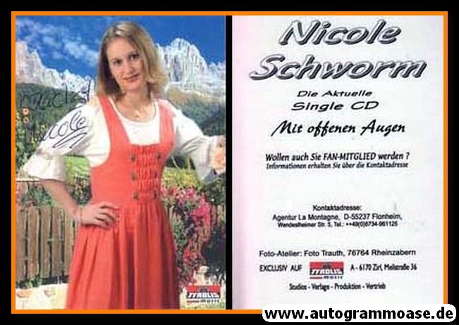 Autogramm Volksmusik | Nicole SCHWORM | 2000er "Mit Offenen Augen" (Tyrolis)