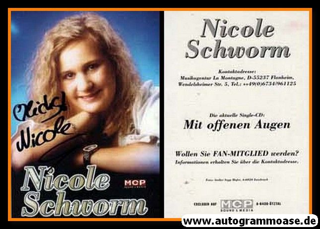 Autogramm Volksmusik | Nicole SCHWORM | 2000er "Mit Offenen Augen" (MCP)