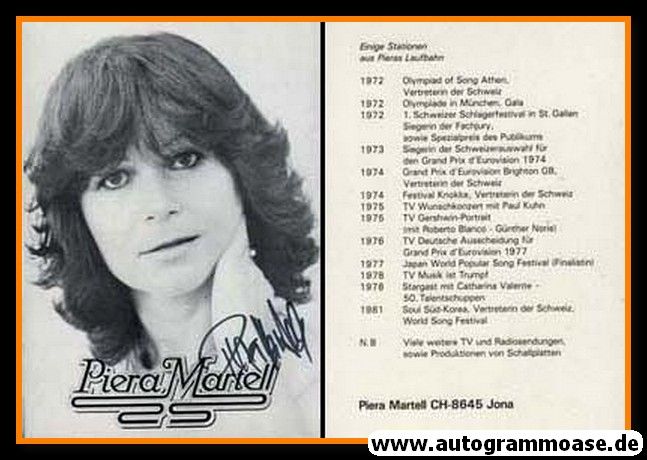 Autogramm Schlager | Piera MARTELL | 1980er (Portrait SW) Laufbahn