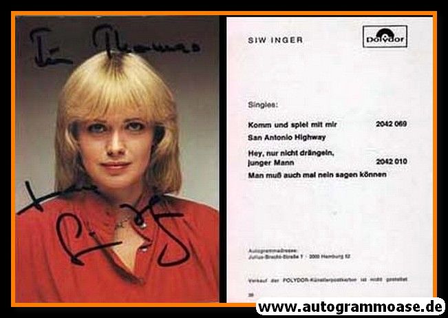 Autogramm Schlager | Siw INGER | 1979 "Komm Und Spiel Mit Mir" (Polydor)