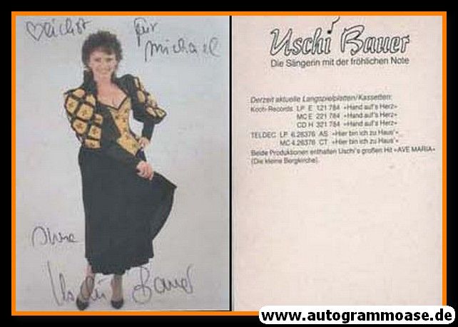 Autogramm Volksmusik | Uschi BAUER | 1987 "Hand aufs Herz"